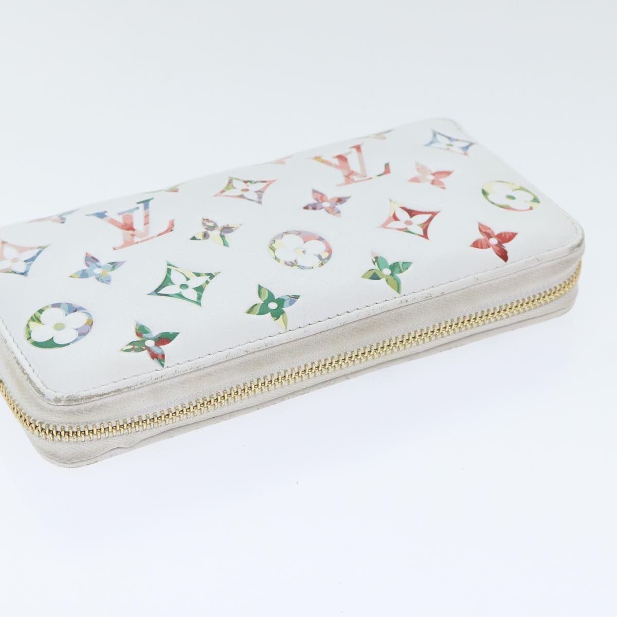 LOUIS VUITTON Monogram Garden Zippy Wallet White M81694 LV Auth 92060