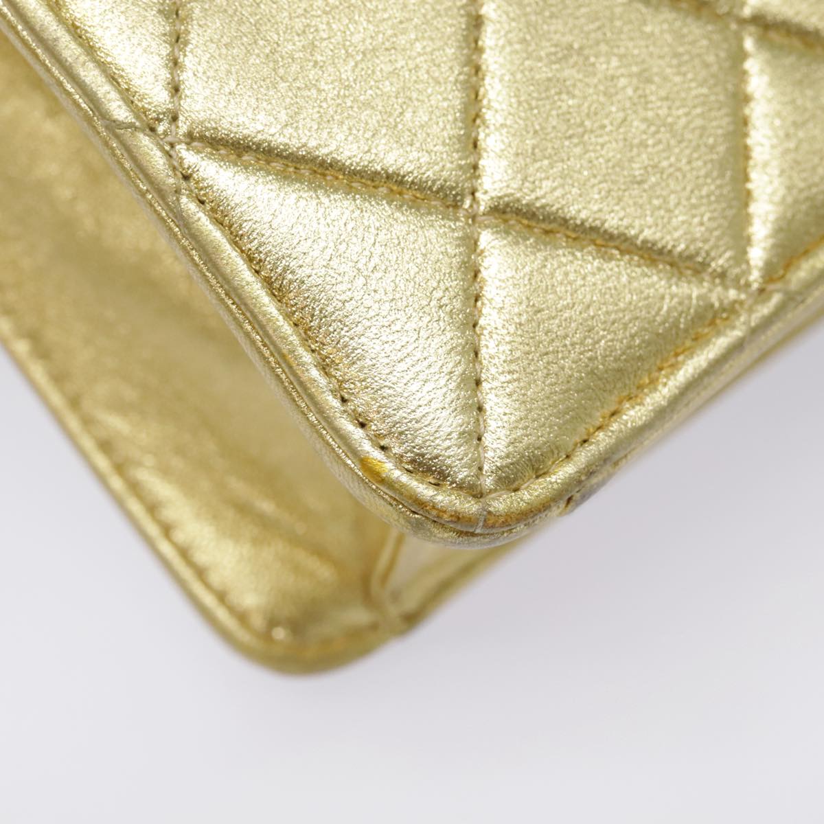 CHANEL Clutch Bag Leather Gold Tone CC Auth 92063