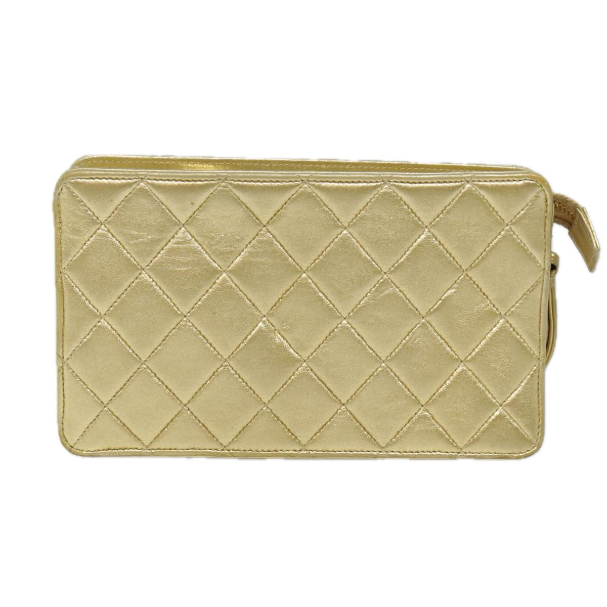 CHANEL Clutch Bag Leather Gold Tone CC Auth 92063 - 0