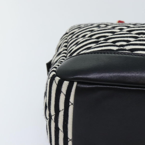 CHANEL Matelasse Chain Shoulder Bag Cotton Black White CC Auth 92066SM