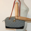 CHANEL Matelasse Chain Shoulder Bag Cotton Black White CC Auth 92066SM-23