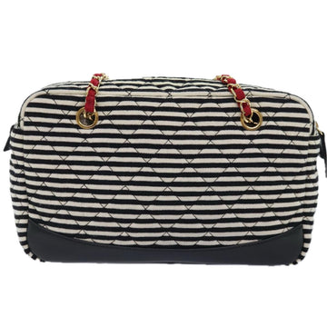 CHANEL Matelasse Chain Shoulder Bag Cotton Black White CC Auth 92066SM - 0