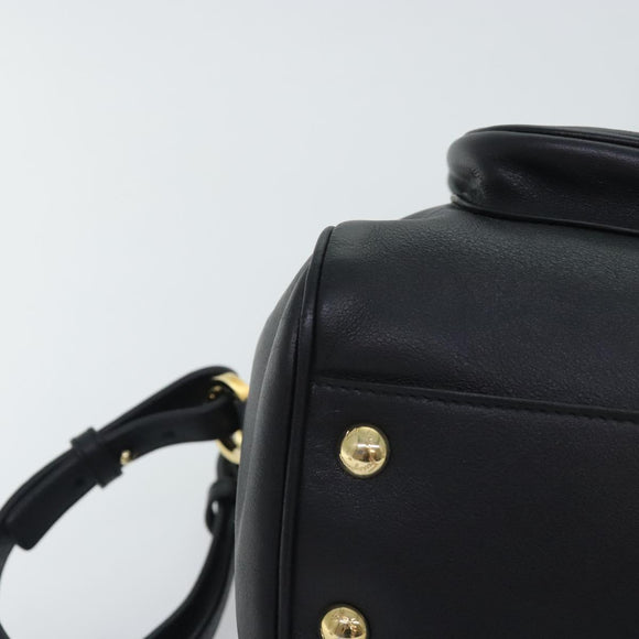 Salvatore Ferragamo Gancini Chain Shoulder Bag Leather Black Gold Auth 92072AV