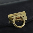 Salvatore Ferragamo Gancini Chain Shoulder Bag Leather Black Gold Auth 92072AV-20