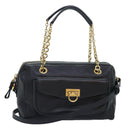 Salvatore Ferragamo Gancini Chain Shoulder Bag Leather Black Gold Auth 92072AV-1