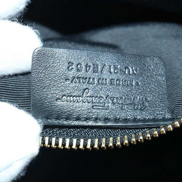 Salvatore Ferragamo Gancini Chain Shoulder Bag Leather Black Gold Auth 92072AV