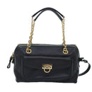 Salvatore Ferragamo Gancini Chain Shoulder Bag Leather Black Gold Auth 92072AV-13