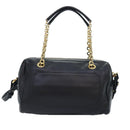 Salvatore Ferragamo Gancini Chain Shoulder Bag Leather Black Gold Auth 92072AV-2