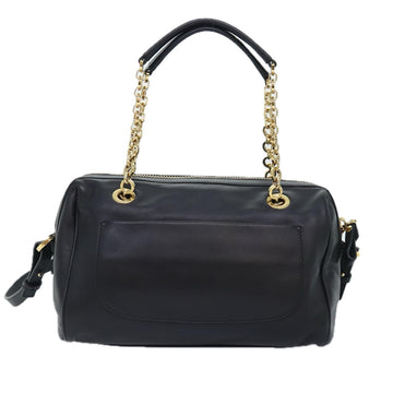 Salvatore Ferragamo Gancini Chain Shoulder Bag Leather Black Gold Auth 92072AV - 0