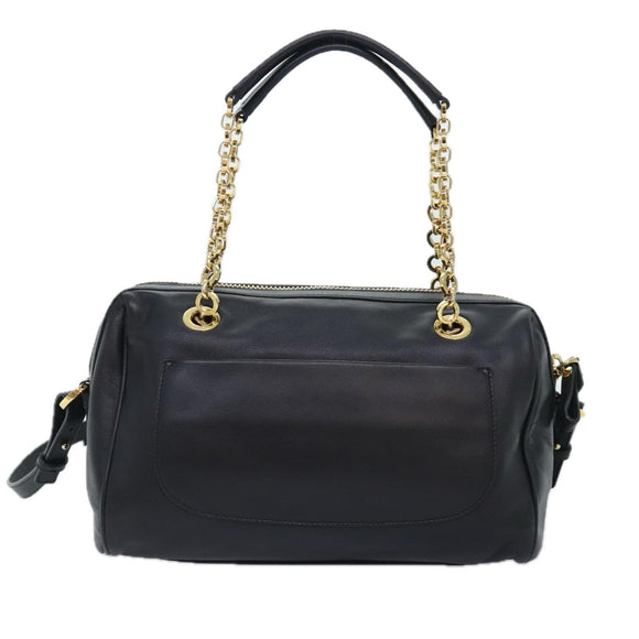 Salvatore Ferragamo Gancini Chain Shoulder Bag Leather Black Gold Auth 92072AV