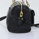 Salvatore Ferragamo Gancini Chain Shoulder Bag Leather Black Gold Auth 92072AV-3