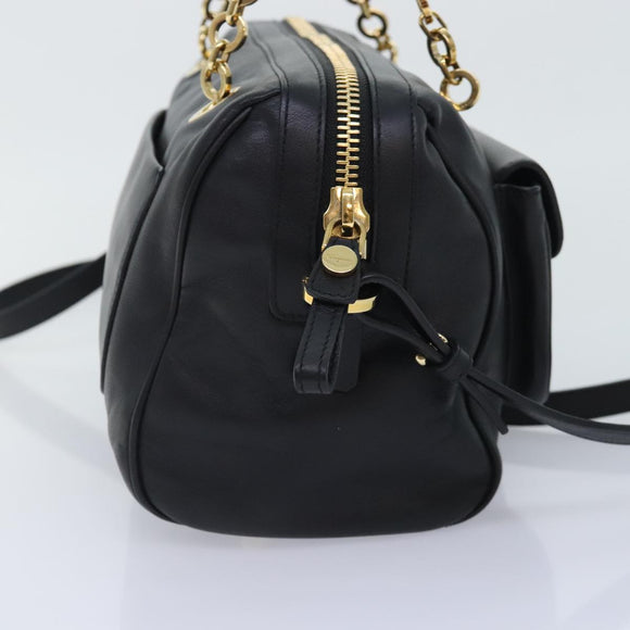Salvatore Ferragamo Gancini Chain Shoulder Bag Leather Black Gold Auth 92072AV