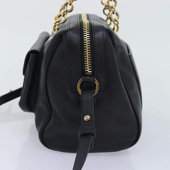 Salvatore Ferragamo Gancini Chain Shoulder Bag Leather Black Gold Auth 92072AV