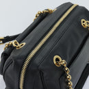 Salvatore Ferragamo Gancini Chain Shoulder Bag Leather Black Gold Auth 92072AV-6
