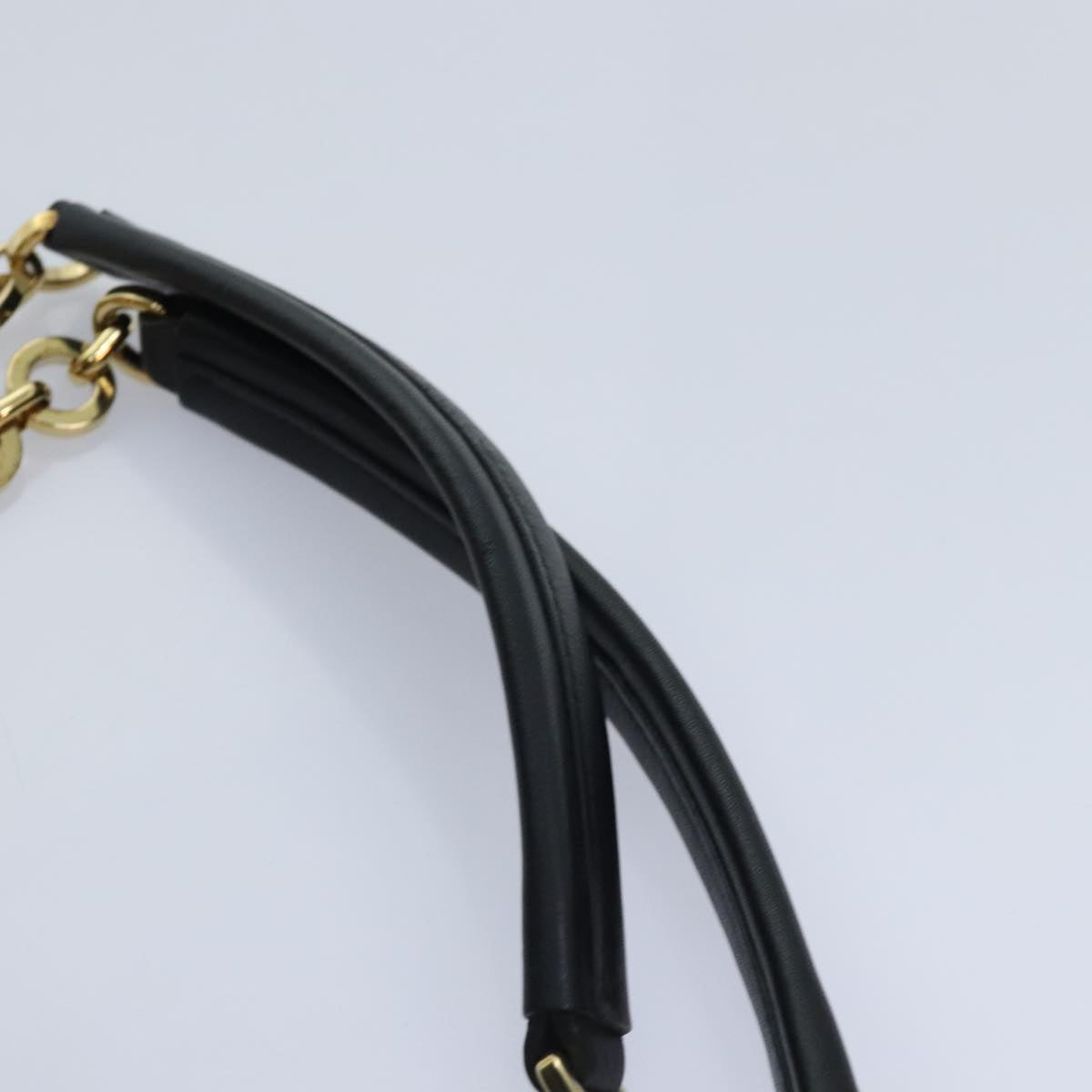 Salvatore Ferragamo Gancini Chain Shoulder Bag Leather Black Gold Auth 92072A