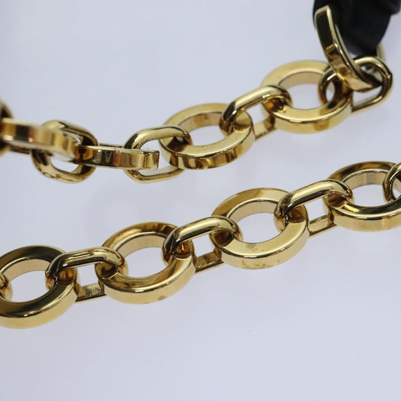 Salvatore Ferragamo Gancini Chain Shoulder Bag Leather Black Gold Auth 92072AV