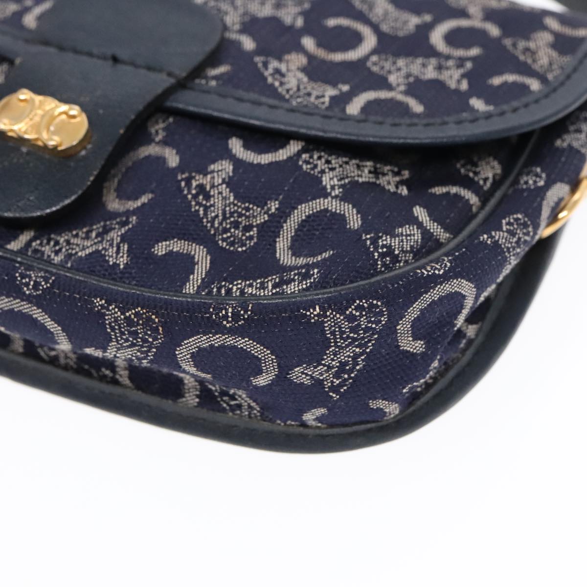 CELINE C Sulky Shoulder Bag Canvas Navy Gold Auth 92075