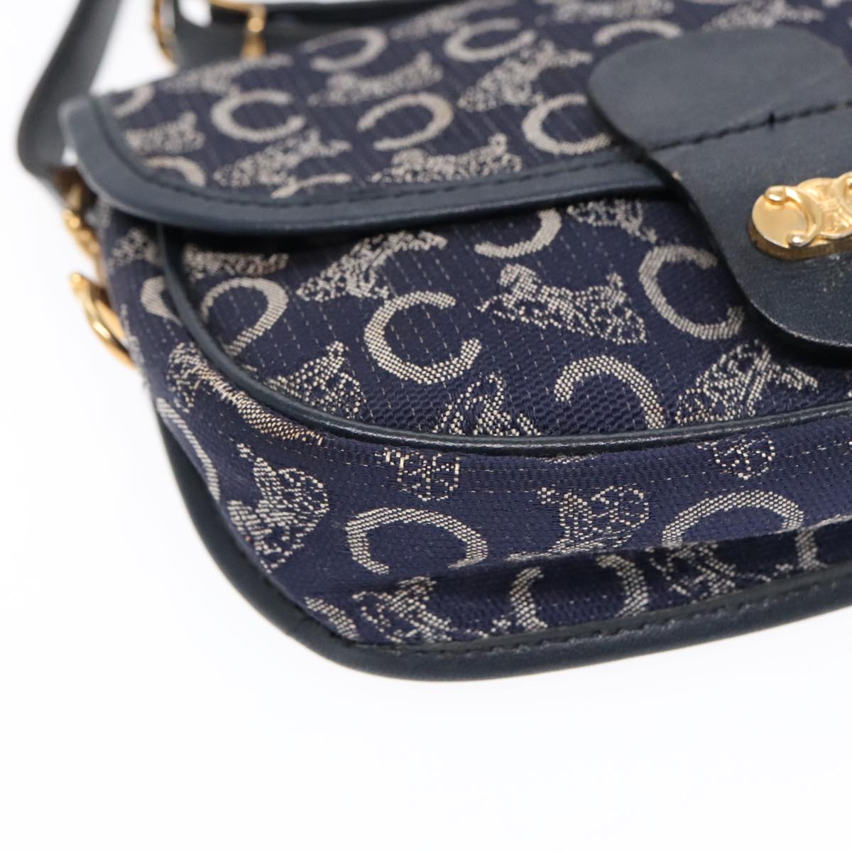 CELINE C Sulky Shoulder Bag Canvas Navy Gold Auth 92075