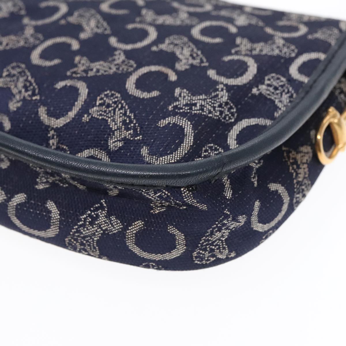 CELINE C Sulky Shoulder Bag Canvas Navy Gold Auth 92075