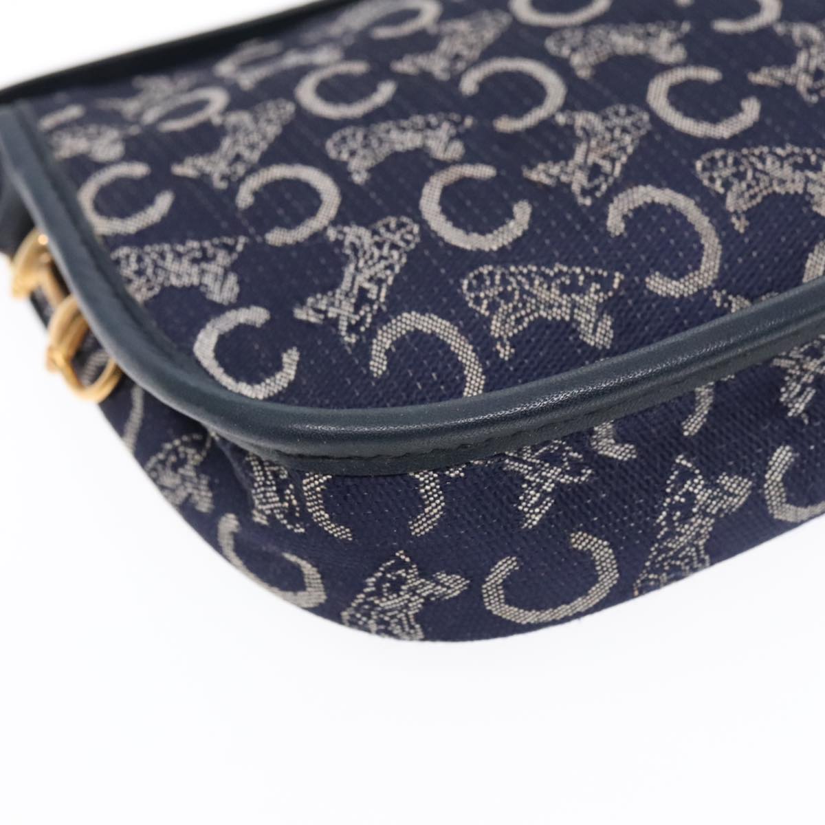 CELINE C Sulky Shoulder Bag Canvas Navy Gold Auth 92075