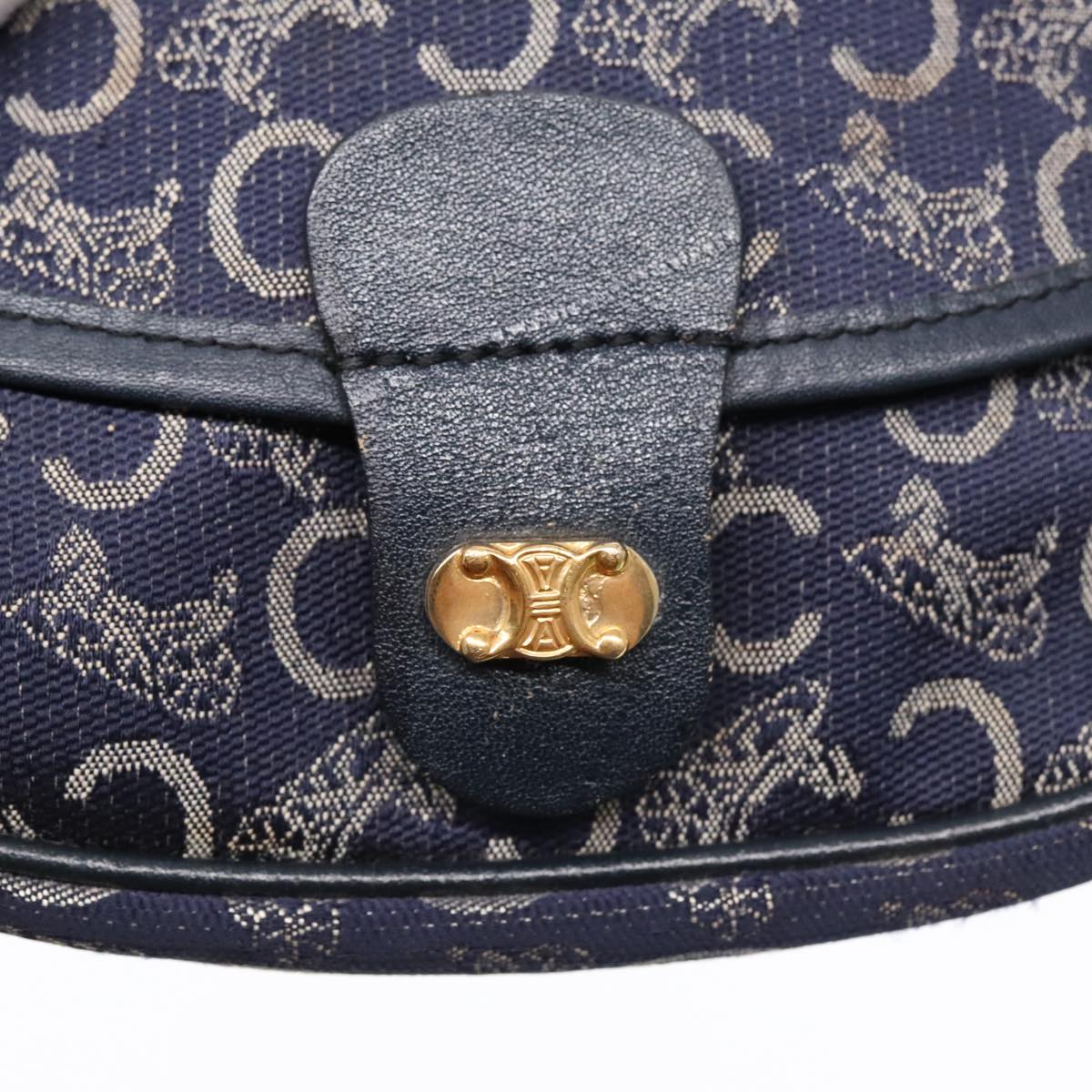 CELINE C Sulky Shoulder Bag Canvas Navy Gold Auth 92075