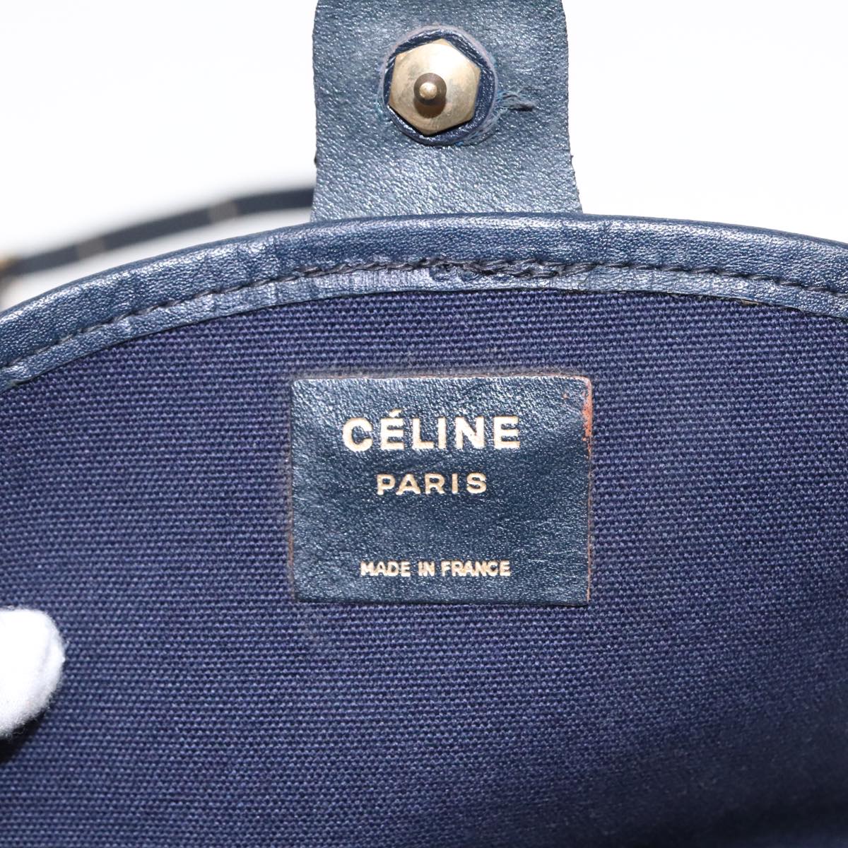 CELINE C Sulky Shoulder Bag Canvas Navy Gold Auth 92075