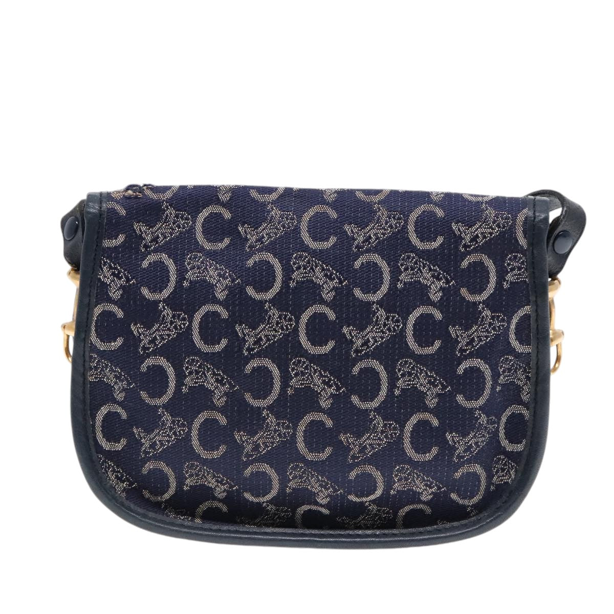 CELINE C Sulky Shoulder Bag Canvas Navy Gold Auth 92075 - 0