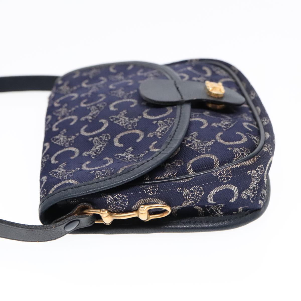 CELINE C Sulky Shoulder Bag Canvas Navy Gold Auth 92075