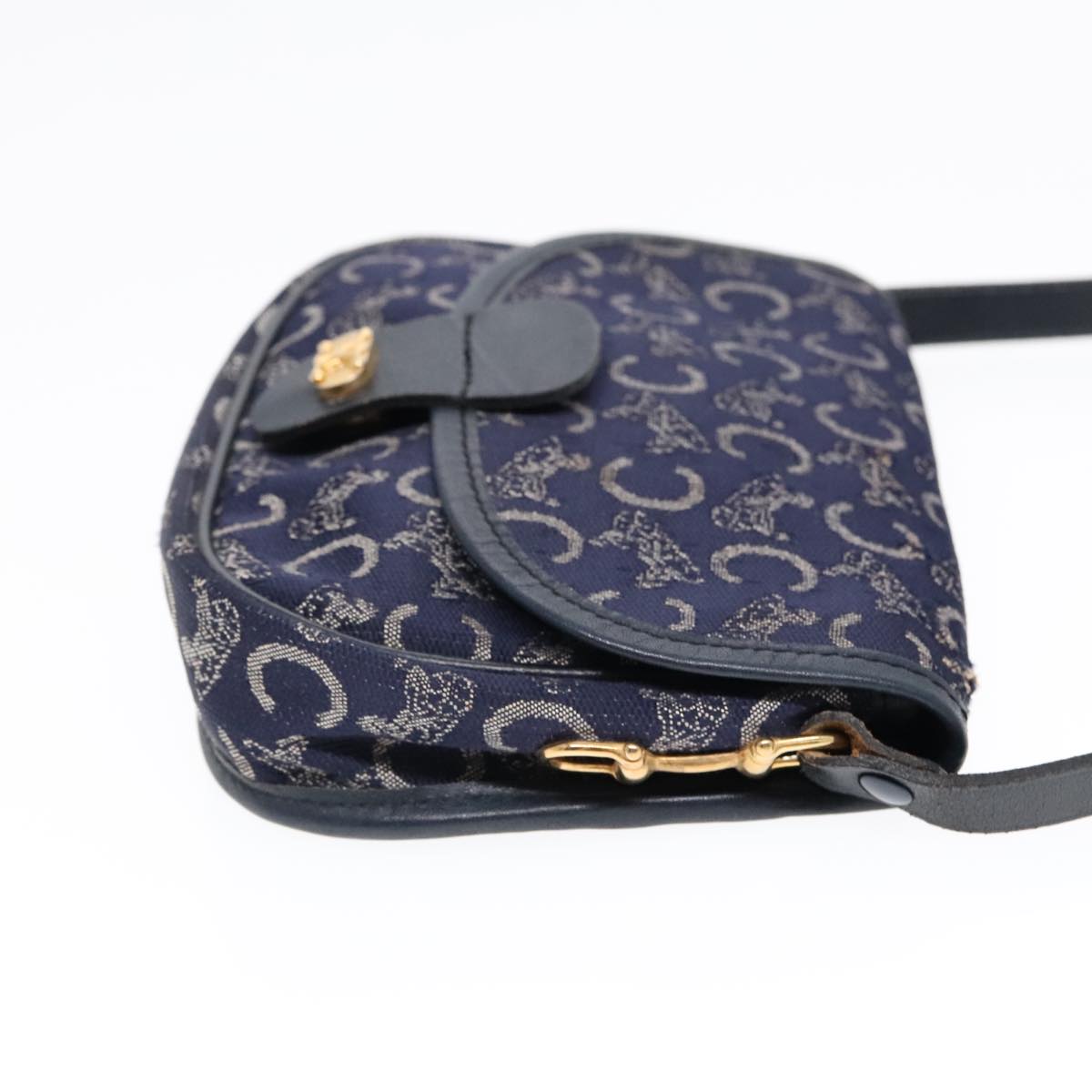 CELINE C Sulky Shoulder Bag Canvas Navy Gold Auth 92075