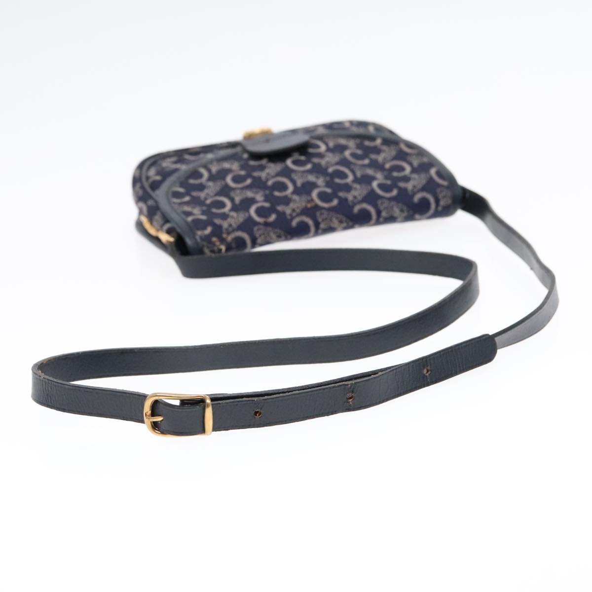 CELINE C Sulky Shoulder Bag Canvas Navy Gold Auth 92075