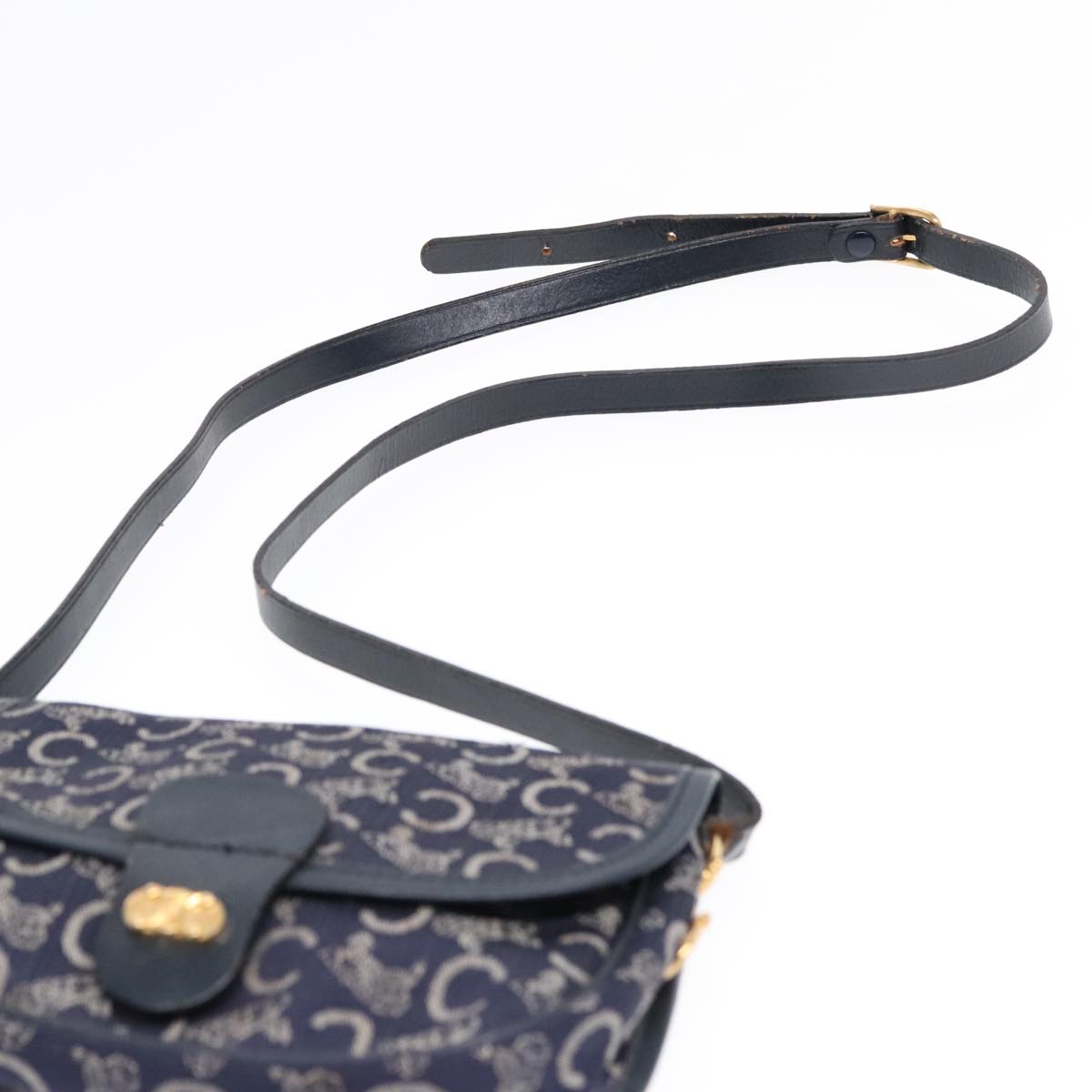 CELINE C Sulky Shoulder Bag Canvas Navy Gold Auth 92075