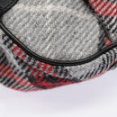 BURBERRY Nova Check Blue Label Chain Hand Bag Wool Gray Auth 92080-14