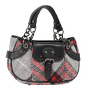BURBERRY Nova Check Blue Label Chain Hand Bag Wool Gray Auth 92080-1