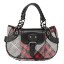 BURBERRY Nova Check Blue Label Chain Hand Bag Wool Gray Auth 92080-13