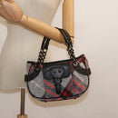 BURBERRY Nova Check Blue Label Chain Hand Bag Wool Gray Auth 92080-24