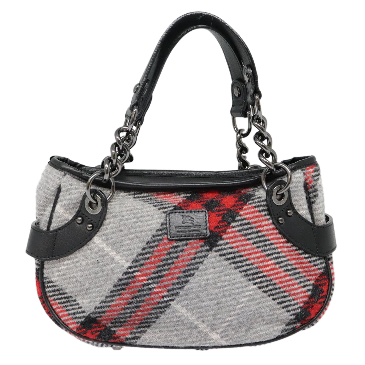 BURBERRY Nova Check Blue Label Chain Hand Bag Wool Gray Auth 92080 - 0