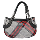BURBERRY Nova Check Blue Label Chain Hand Bag Wool Gray Auth 92080-2