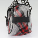 BURBERRY Nova Check Blue Label Chain Hand Bag Wool Gray Auth 92080-3