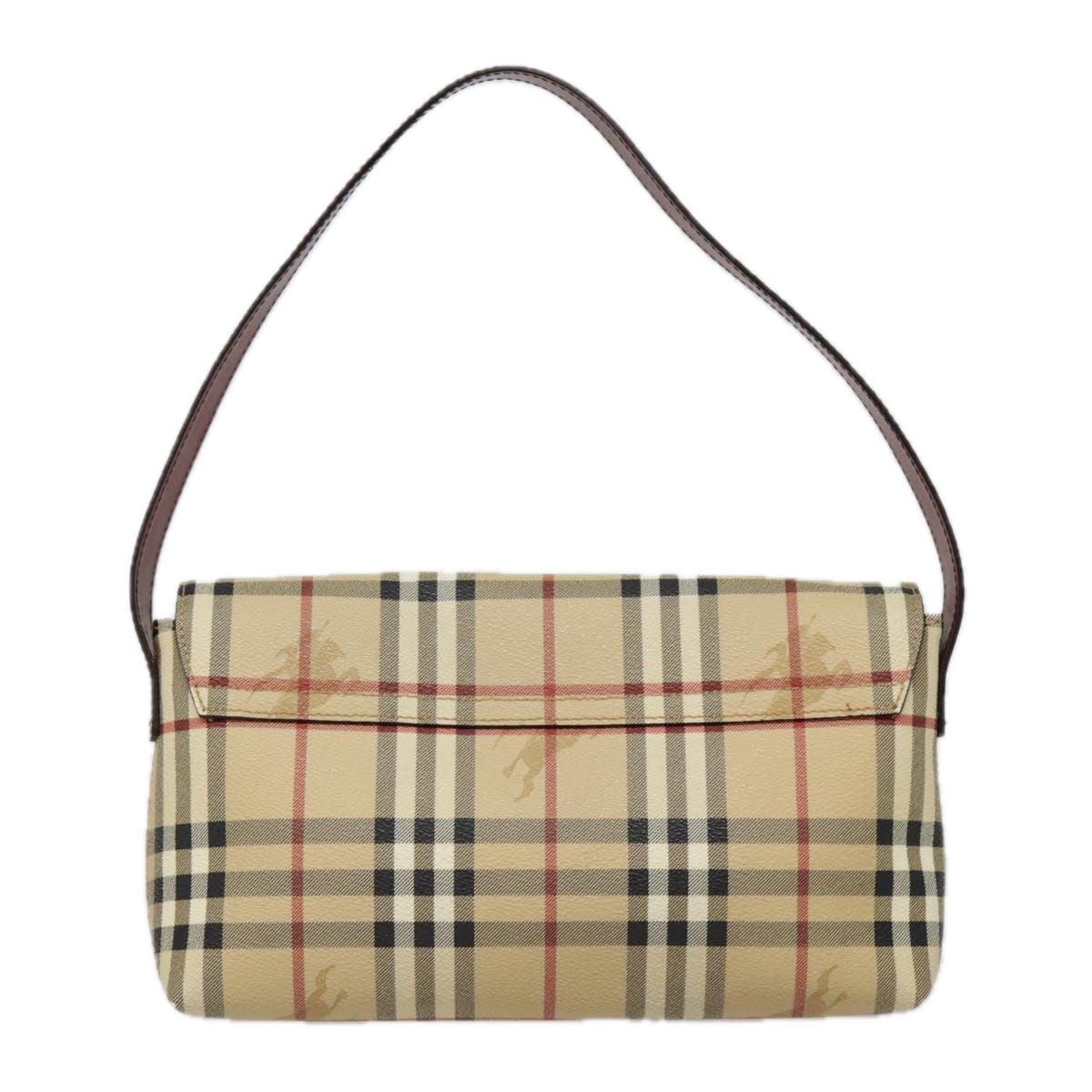 BURBERRY Nova Check Shoulder Bag PVC Leather Silver Beige Red Auth 92084 - 0