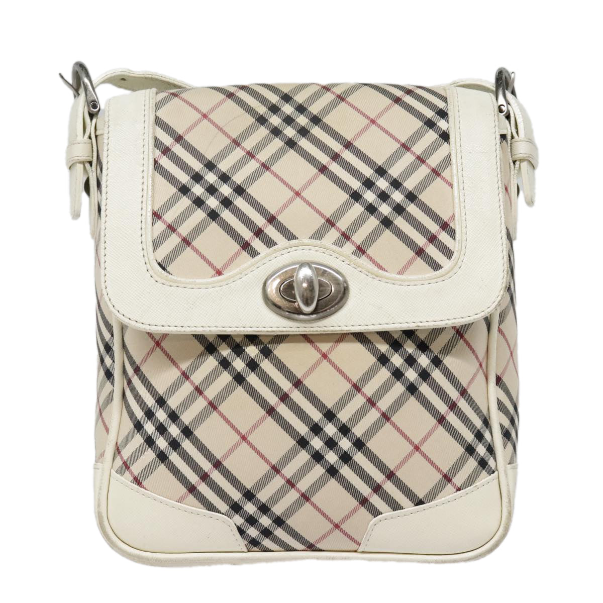 BURBERRY Nova Check Shoulder Bag Canvas Leather Beige Gold Auth 92085