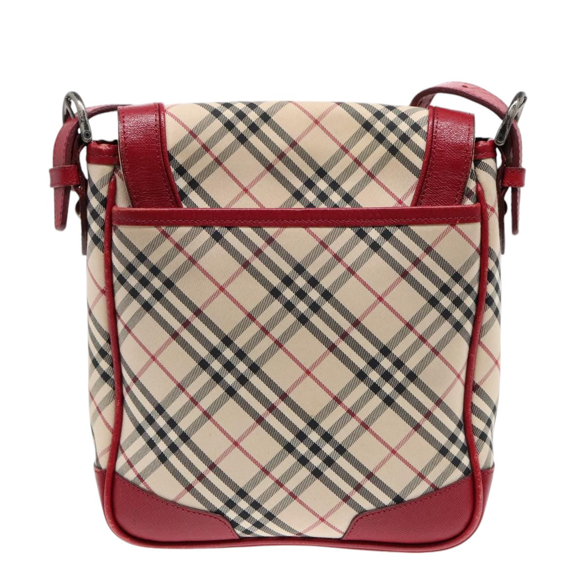 BURBERRY Nova Check Shoulder Bag Canvas Red Beige Silver Auth 92086