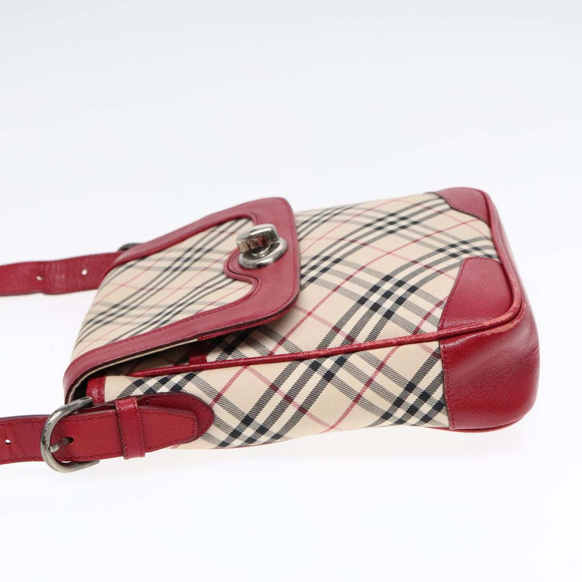 BURBERRY Nova Check Shoulder Bag Canvas Red Beige Silver Auth 92086