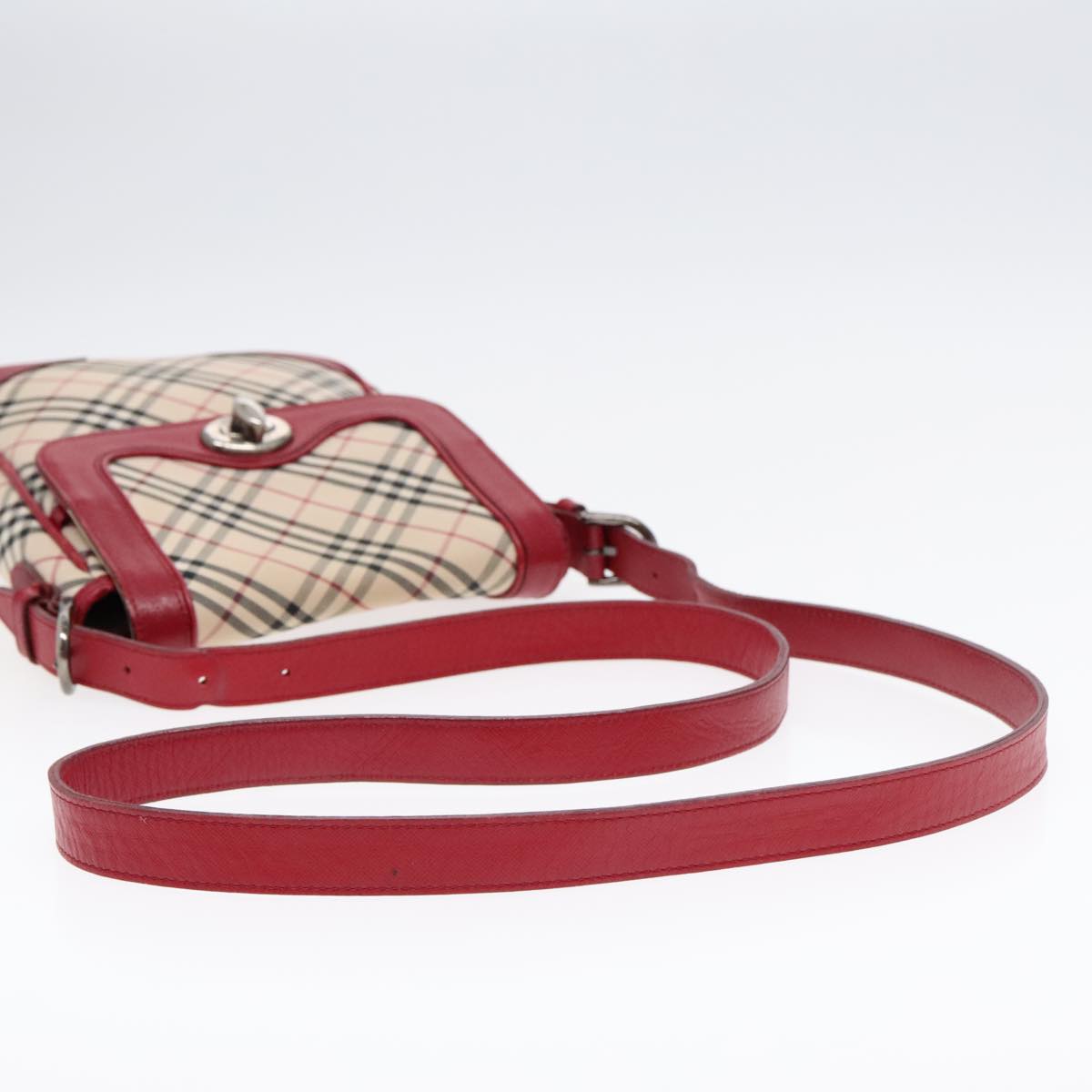 BURBERRY Nova Check Shoulder Bag Canvas Red Beige Silver Auth 92086