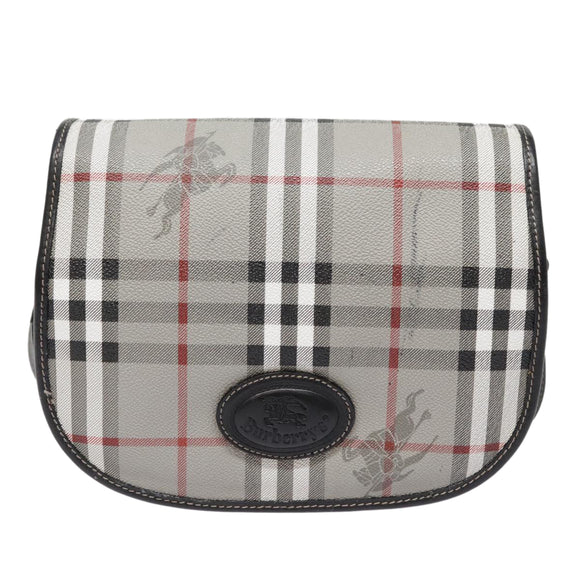 Burberrys Nova Check Shoulder Bag PVC Leather Gray Gold Auth 92087