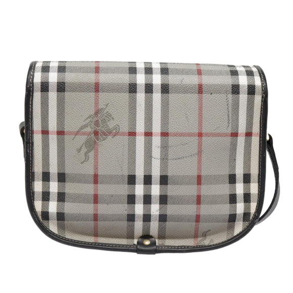 Burberrys Nova Check Shoulder Bag PVC Leather Gray Gold Auth 92087