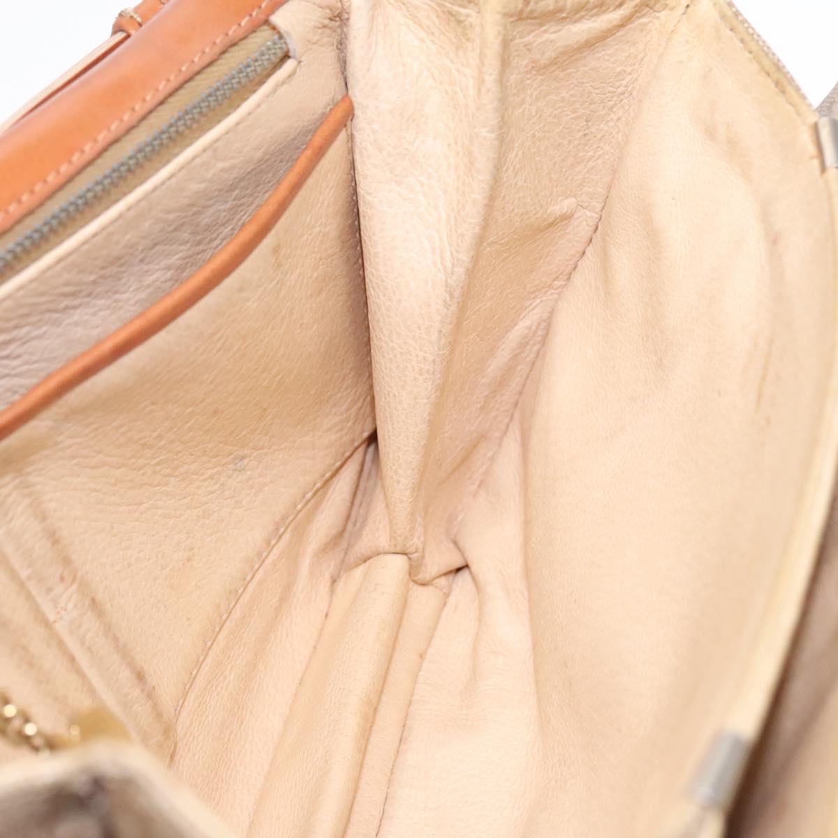 CELINE Macadam Canvas Shoulder Bag Beige Gold Auth 92094