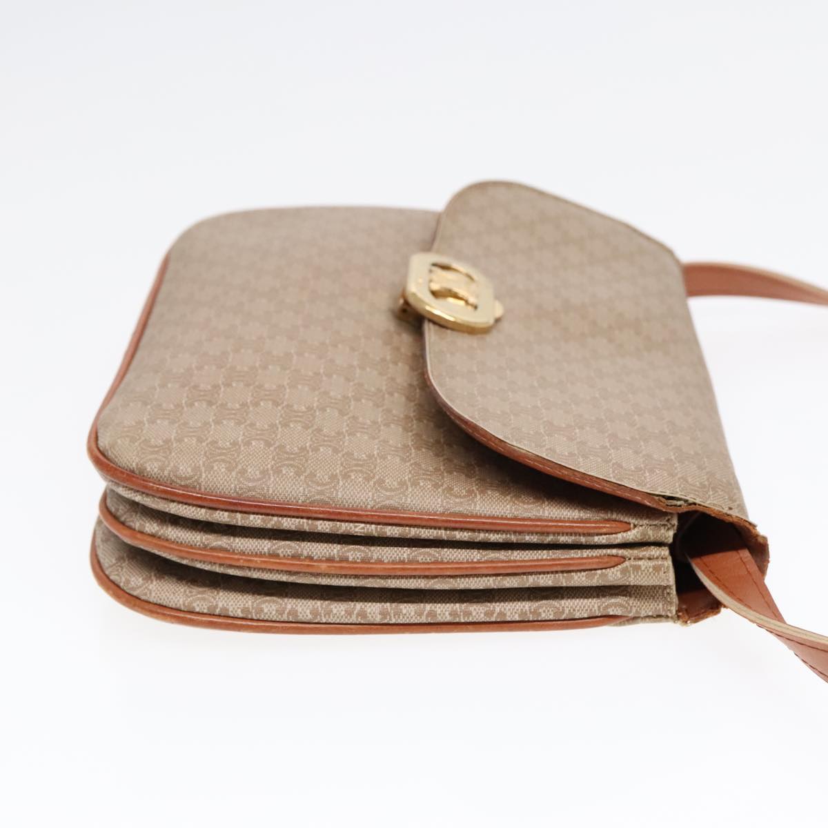 CELINE Macadam Canvas Shoulder Bag Beige Gold Auth 92094