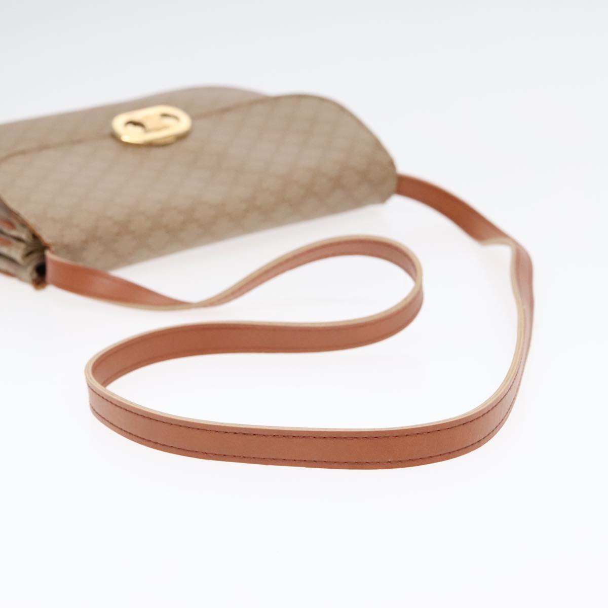 CELINE Macadam Canvas Shoulder Bag Beige Gold Auth 92094