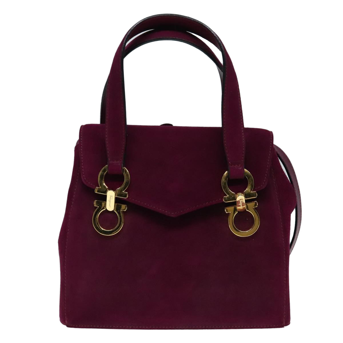 Salvatore Ferragamo Gancini Hand Bag Suede 2way Purple Gold Auth 92097 - 0