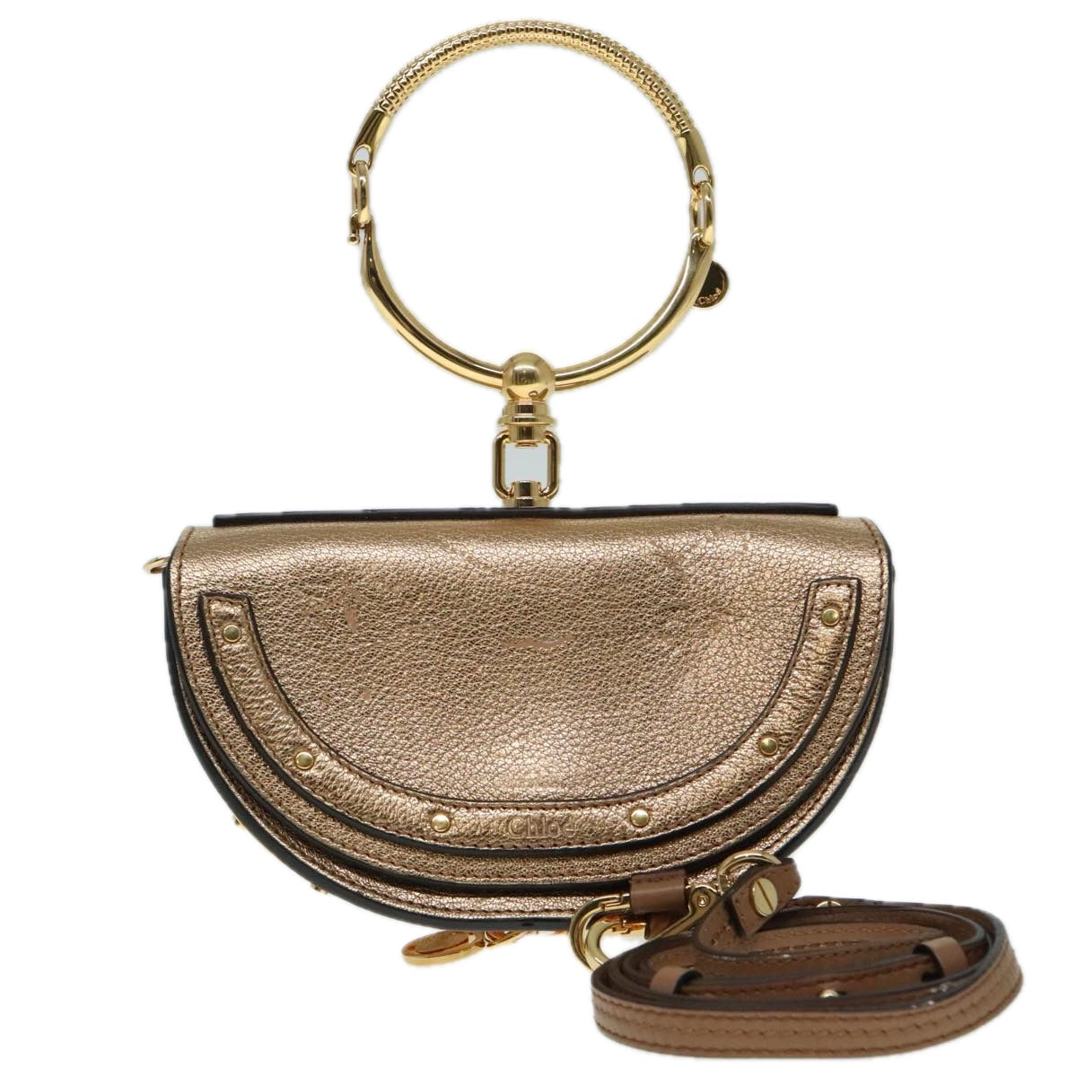 Chloe Nile Small Minodiaire Shoulder Bag Leather Gold Auth 92103